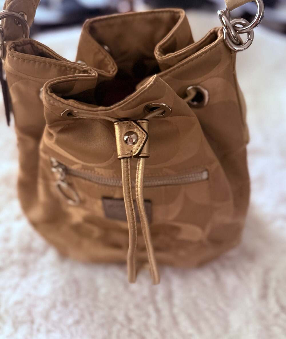 Coach Poppy Signature Cinch Drawstring Bucket Bag